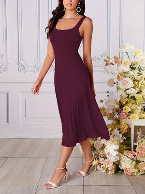 Areca Designer Women Fit and Flare Purple Midi/Calf Length Dress