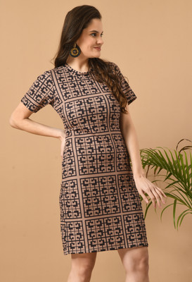 SFOTY Women Bodycon Brown, Black Above Knee/Mid Thigh Length Dress