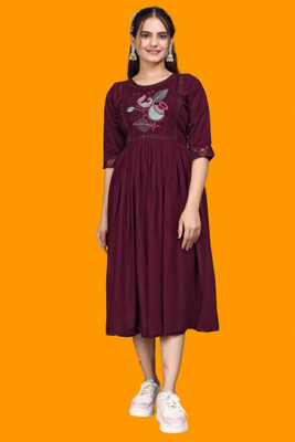 HouseOfCommon Women Fit and Flare Multicolor Midi/Calf Length Dress