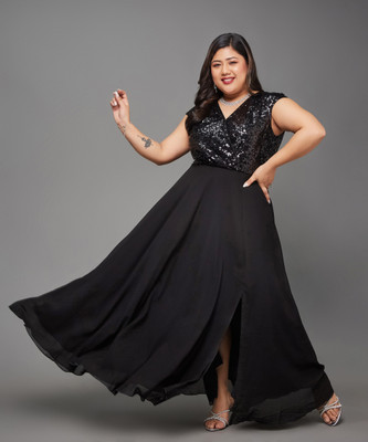 Miss Chase Women Wrap Black Maxi/Full Length Dress