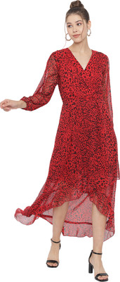 METRONAUT Women Fit and Flare Red Midi/Calf Length Dress