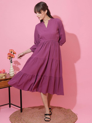 Honky Tonky Women Fit and Flare Purple Midi/Calf Length Dress