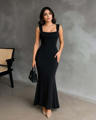 TEXURE Women Bodycon Black Maxi/Full Length Dress