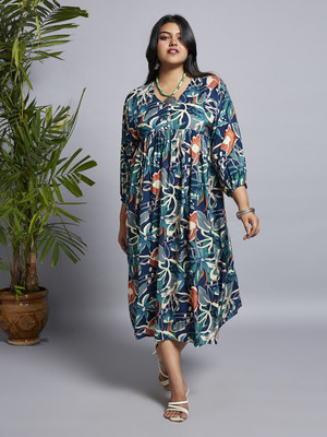 Globus Women A-line Blue Midi/Calf Length Dress