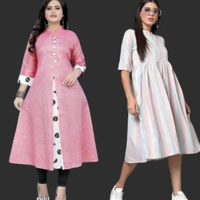 Houseofcommonk Women Printed, Striped Anarkali Kurta(Multicolor)