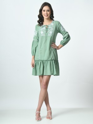 Blushia Women A-line Green Dress