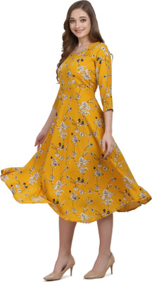 HouseOfCommon Women A-line Yellow Midi/Calf Length Dress