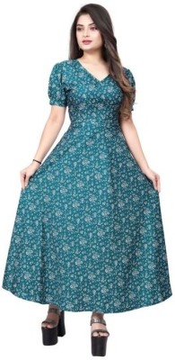 QUEUEE CREATION Women Fit and Flare Dark Green Dress