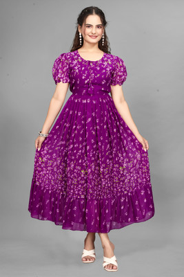 Bhadani Women Fit and Flare Purple Maxi/Full Length Dress