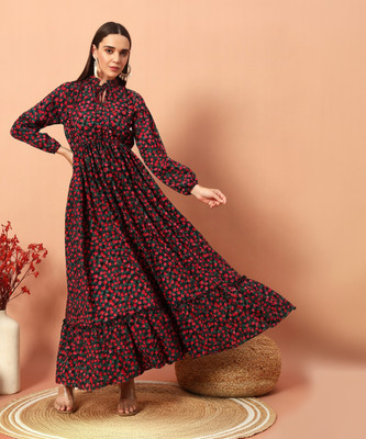 LookShine Women Fit and Flare Red Maxi/Full Length Dress