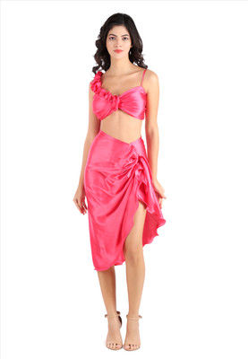 KIYOO Women Tube Pink Knee Length Dress