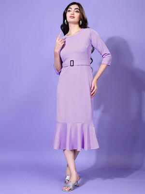 xwager Women Bodycon Purple Below Knee Dress