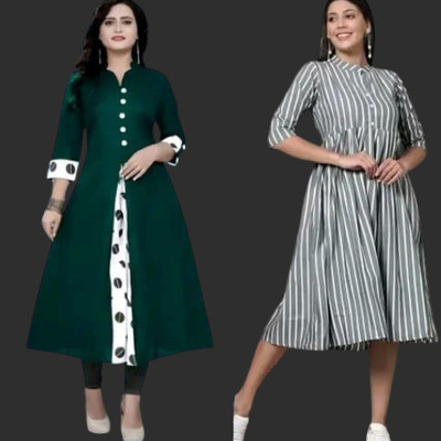 Suhani Fashionqq Women A-line Green, Grey Maxi/Full Length Dress