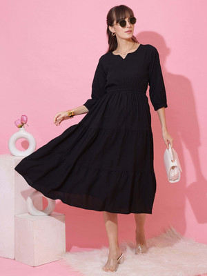 Sheetal Accociates Women Fit and Flare Black Midi/Calf Length Dress