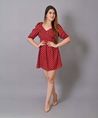 IQRAAR Women Fit and Flare Red Mini/Short Dress