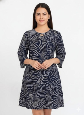 progreto Women Fit and Flare Dark Blue Above Knee/Mid Thigh Length Dress