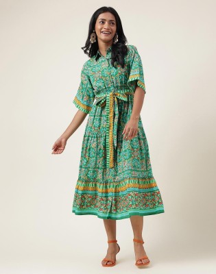 Fabindia Women A-line Green Dress