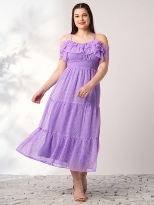 Globus Women Fit and Flare Purple Midi/Calf Length Dress