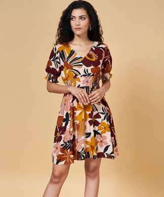 YU by Pantaloons Women Fit and Flare Multicolor Above Knee/Mid Thigh Length Dress