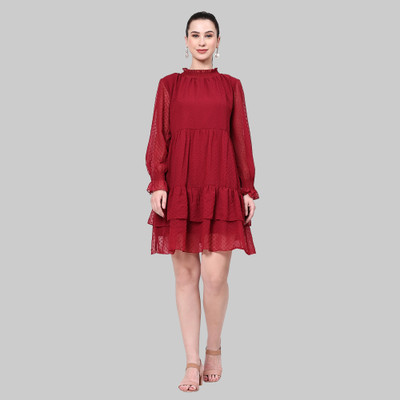 SliqueApparels Women Fit and Flare Red Above Knee/Mid Thigh Length Dress