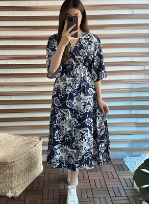 fashionstreet Women Gown Blue Knee Length Dress
