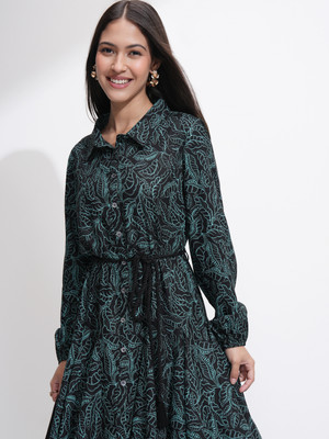 Tokyo Talkies Women Fit and Flare Black Midi/Calf Length Dress