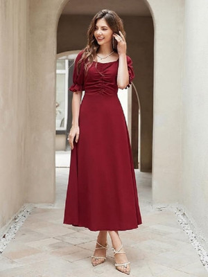 R B Jari Women A-line Maroon Maxi/Full Length Dress