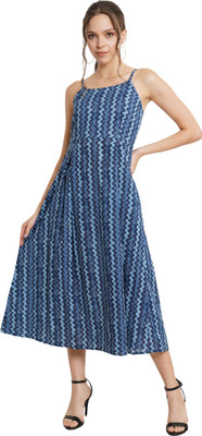 COTLAND Fashions Women Fit and Flare Blue Midi/Calf Length Dress
