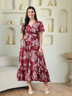 Sangria Women A-line Maroon Maxi/Full Length Dress