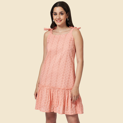 YU by Pantaloons Women A-line Pink Above Knee/Mid Thigh Length Dress