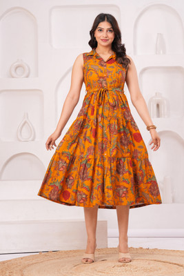 Clothy N Wave Women Fit and Flare Multicolor Midi/Calf Length Dress