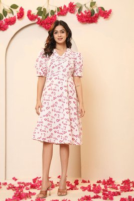 Jaipuri Bunaai Women A-line Grey Midi/Calf Length Dress