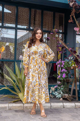 WOLFLIFESTYLE Women Maxi Yellow Full Length Dress