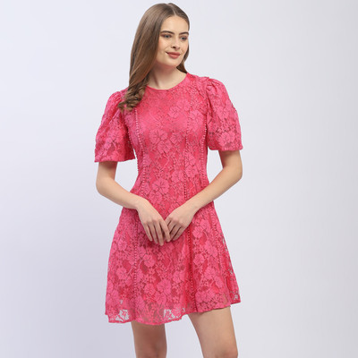 MADAME Women A-line Pink Mini/Short Dress