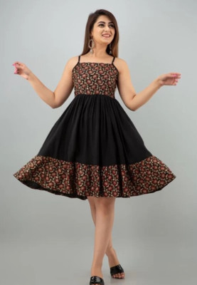 Jyoti Fashion Women Fit and Flare Black Knee Length Dress
