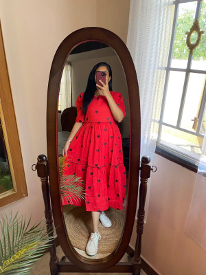 Muskan Fab Women A-line Red Midi/Calf Length Dress
