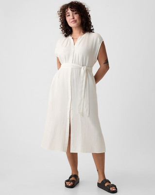 GAP Women A-line White Midi/Calf Length Dress