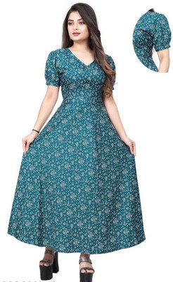 FLORINEST Women A-line Light Green Maxi/Full Length Dress