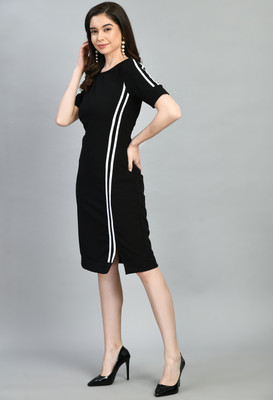 SAKSHI TRADER Women Bodycon Black, White Knee Length Dress