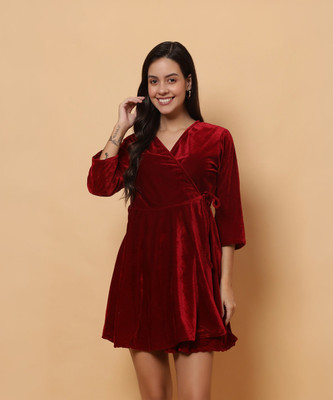 ROSEMELON Women A-line Maroon Mini/Short Dress
