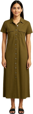 InchOn Women A-line Green Midi/Calf Length Dress