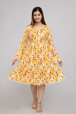 Lawisu Women Fit and Flare Yellow Dress