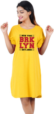 BEFLI Women T Shirt Yellow Above Knee/Mid Thigh Length Dress
