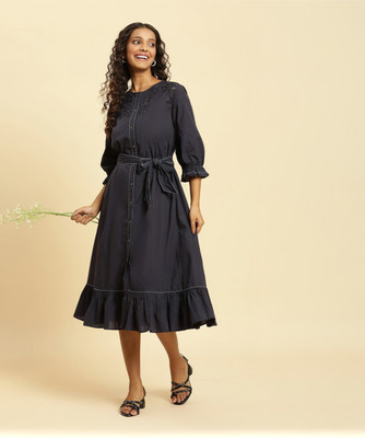 W Women A-line Blue Midi/Calf Length Dress
