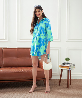SASSAFRAS Women Shirt Blue, Light Green Above Knee/Mid Thigh Length Dress