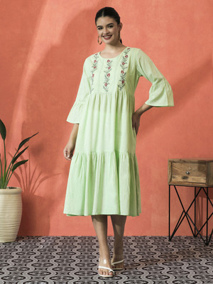 Sangria Women A-line Light Green Midi/Calf Length Dress
