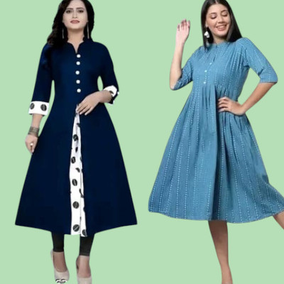 Suhani Creationnm Women Printed A-line Kurta(Blue, Light Blue)