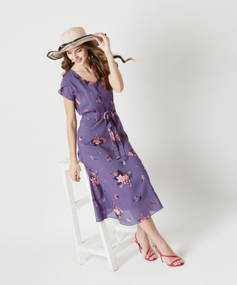 Miss Chase Women Fit and Flare Purple Midi/Calf Length Dress