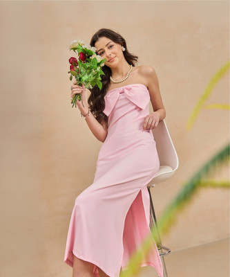 COLOR CAPITAL Women Bodycon Pink Midi/Calf Length Dress