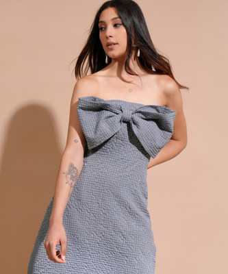 Tokyo Talkies Women Fit and Flare Grey Mini/Short Dress